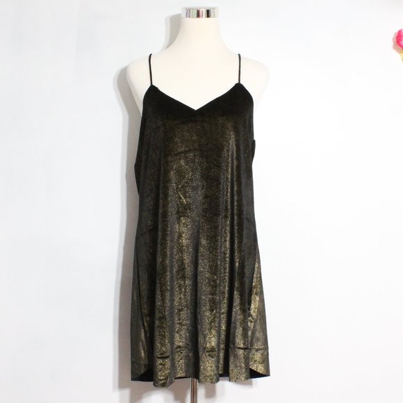 Angie Dresses & Skirts - Angie Liquid Gold Velvet Spaghetti Strap Dress L